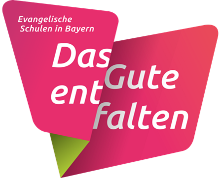 Logo der Evangelischen Schulstiftung. Es entfaltet sich ein farbiges Papier. Darauf steht: Das Gute entfalten.